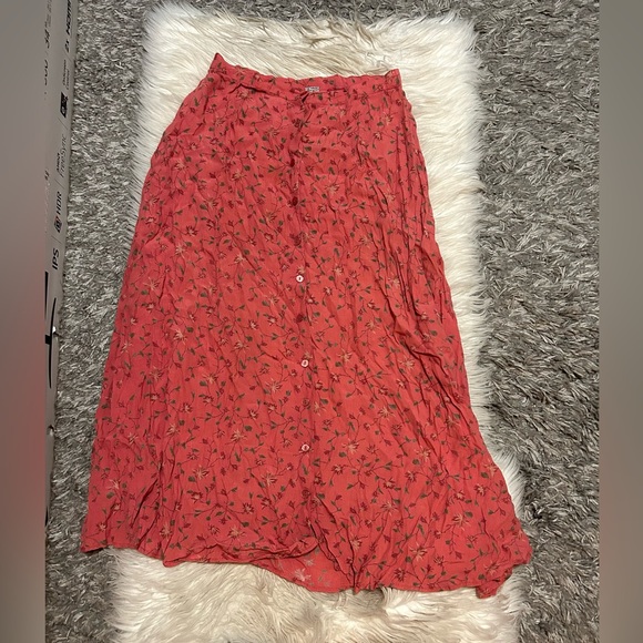 Vintage Coral Floral Print Midi Skirt - Picture 1 of 1